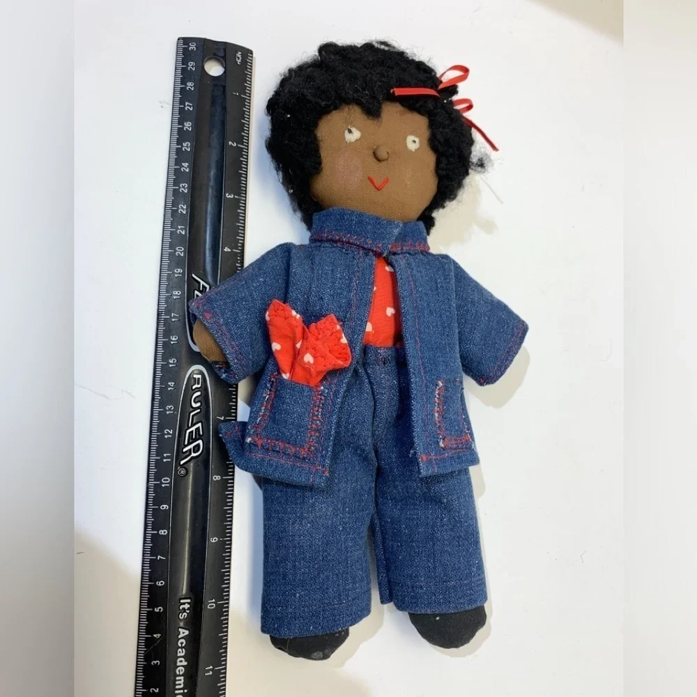 Vintage HANDMADE 11” Black African American Cloth Rag Doll Folk Art Provenance